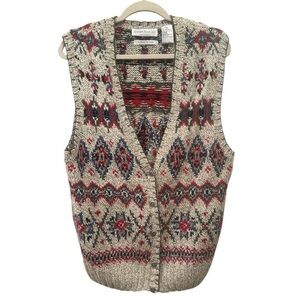 Robert Scott Vintage Hand Knitted Women’ Cardigan Vest Grannycore Sz L Unique